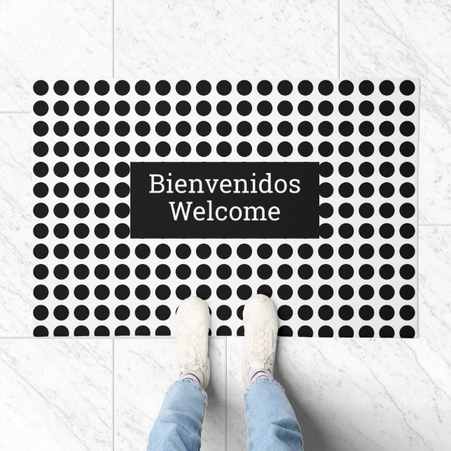 Dotted Black Bilingual Welcome Bienvenidos sign Doormat (Indoor)
