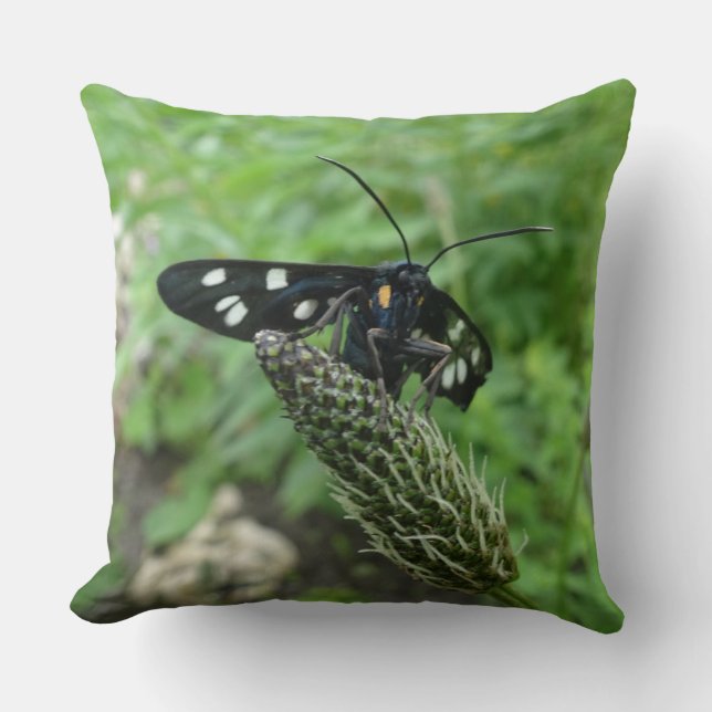 Dotted Black Tropical Butterfly Throw Pillow (Front)