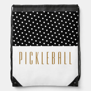 Dotted Black White Color Block PICKLE BALL Text Drawstring Bag