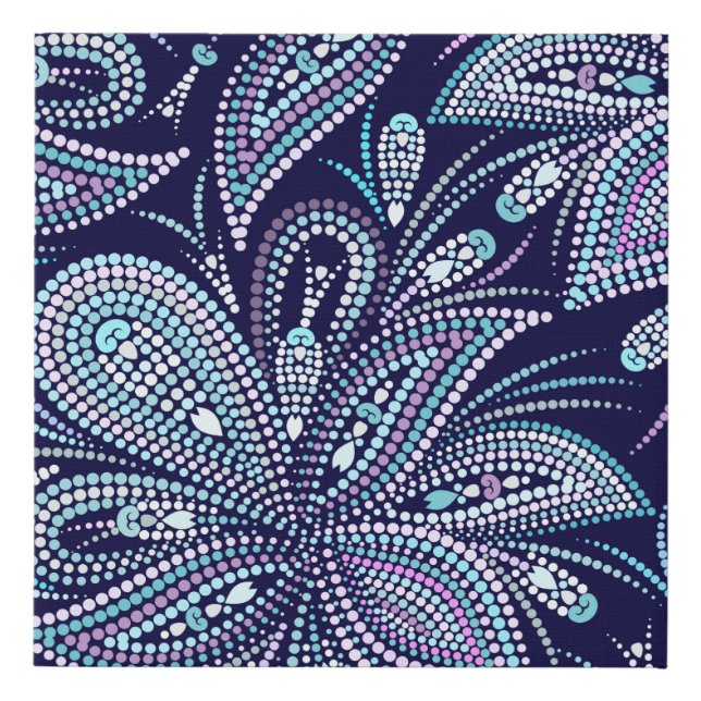 Dotted blue pattern with paisley and beads. Orname Faux Canvas Print (Front)