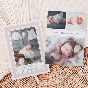 Dotted Blush Double Sided Birth Announcement