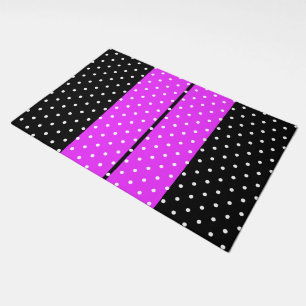 Dotted Bright Pink Twin Racing Stripes On Black Doormat