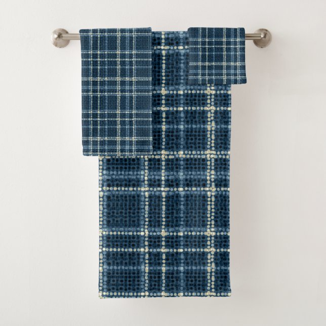 Dotted checkered pattern. Gray-blue. Bath Towel Set (Insitu)