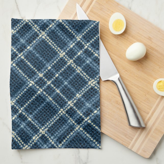 Dotted checkered pattern. Gray-blue. Kitchen Towel (Quarter Fold)