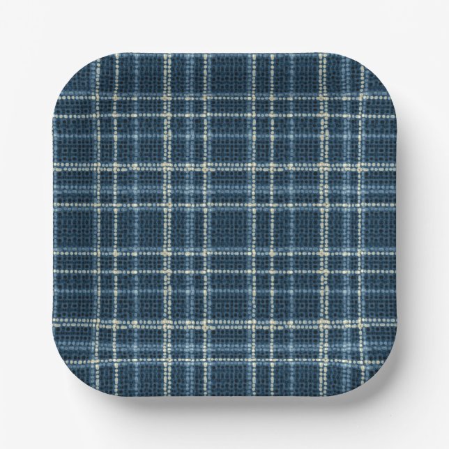 Dotted checkered pattern. Gray-blue. Paper Plates (Front)