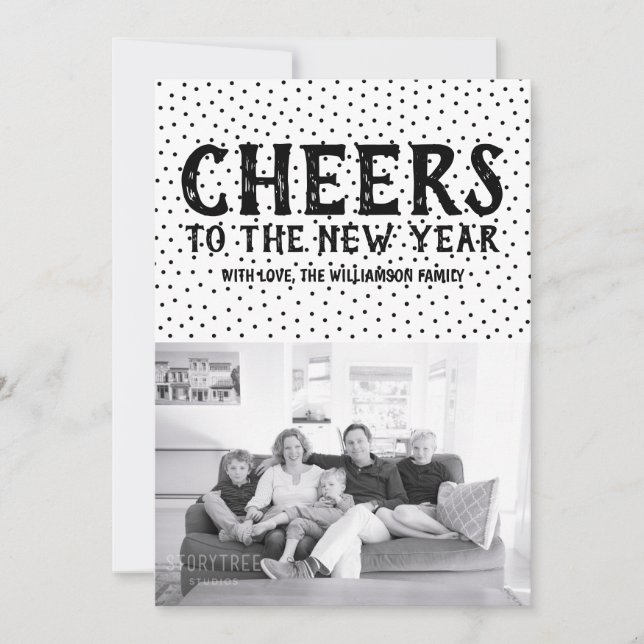 Dotted Cheers to the New Year Photo Card | Black (Front)