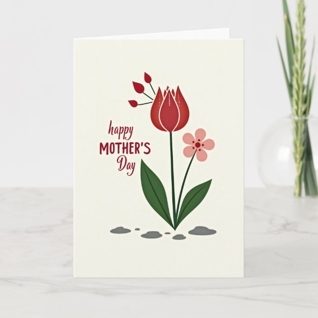 Dotted Crimson Floral Card (Front)