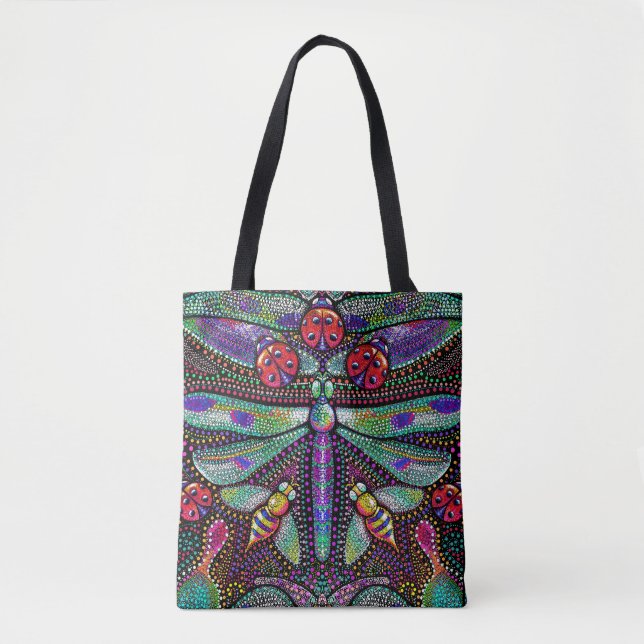 Dotted dragonfly printed tote shopping bag (Front)