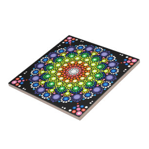 Dotted Floral Mandala Retro Hippie Dots Ceramic Tile