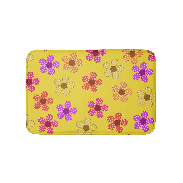 Dotted Flowers on Yellow Bath Mat (Front)