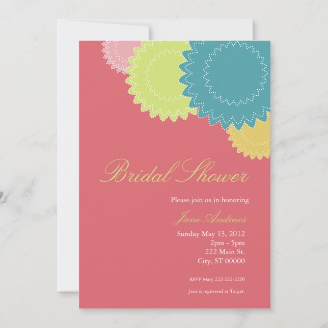 Dotted Flowers - Pink, Green, Coral, Teal, Blue Invitation (Front)