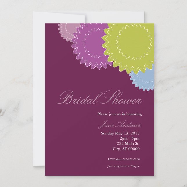 Dotted Flowers - Purple, Green, Blue Invitation (Front)