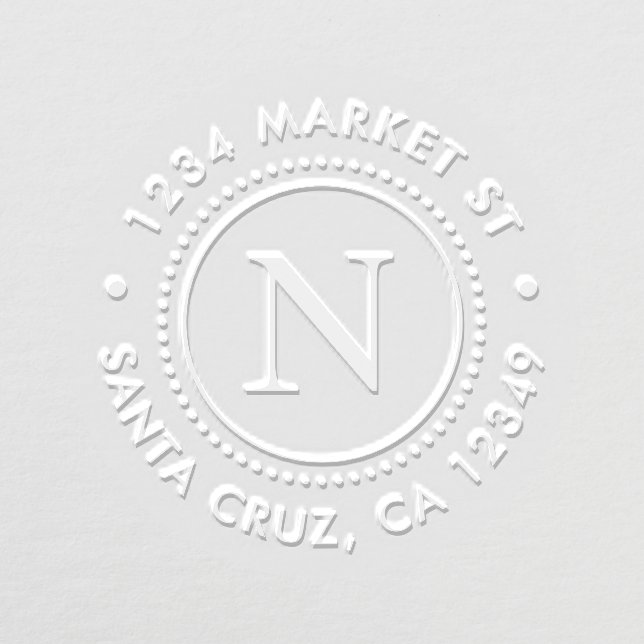 Dotted Frame Custom Monogram Round Return Address Embosser (Design)