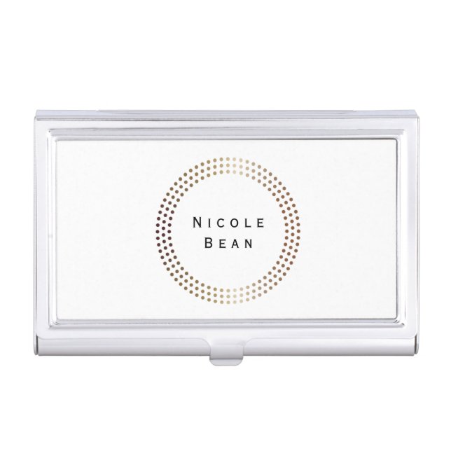 Dotted Gold Circles Modern Business Card Holder (Front)