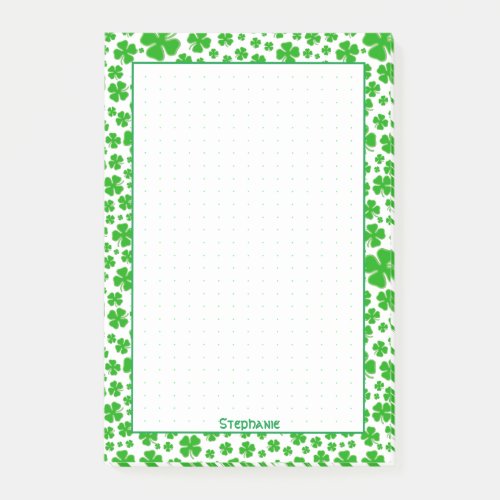 Dotted Grid  St Patricks Green Shamrock Pattern Post_it Notes