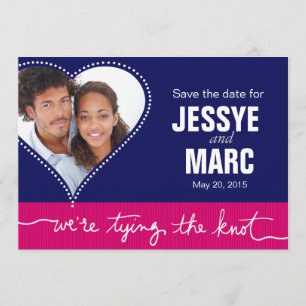 Dotted Heart Photo Save the Date navy fuschia