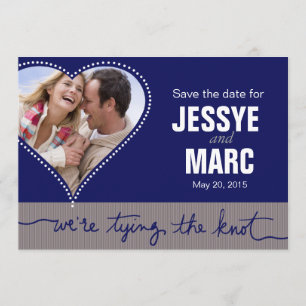 Dotted Heart Photo Save the Date navy gray