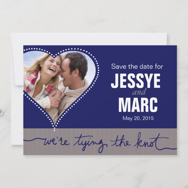 Dotted Heart Photo Save the Date navy gray (Front)