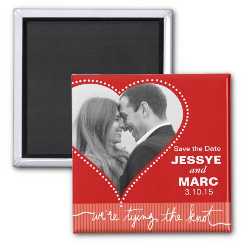 Dotted Heart Save the Date red coral Magnet