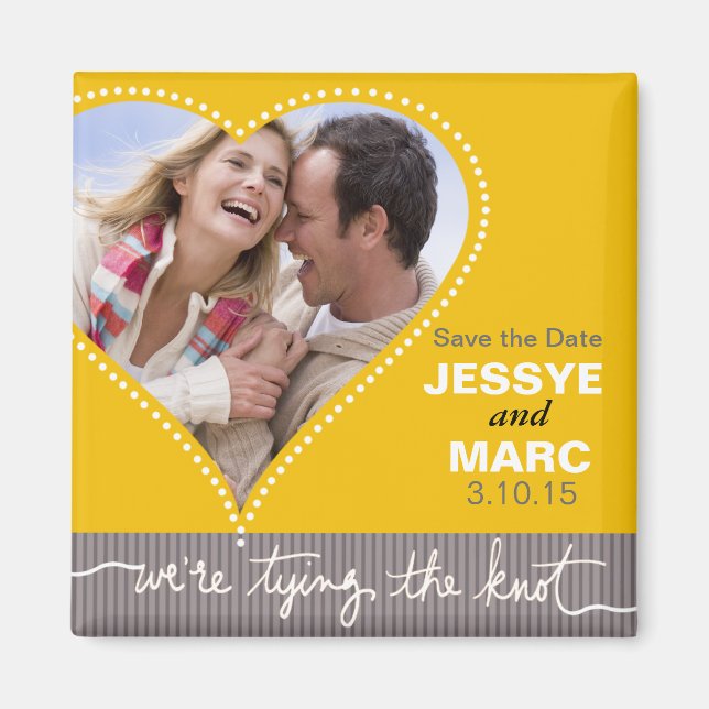 Dotted Heart Save the Date yellow gray Magnet (Front)
