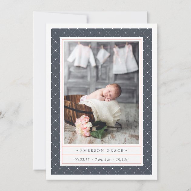 Dotted Navy | Double Sided Birth Announcement