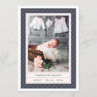 Dotted Navy | Double Sided Birth Announcement