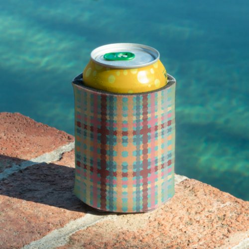 Dotted Pastel Plaid Pattern  Can Cooler