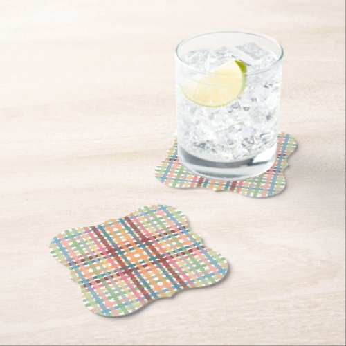 Dotted Pastel Plaid Pattern  Paper Coaster