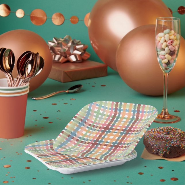 Dotted Pastel Plaid Pattern  Paper Plates (Multi)