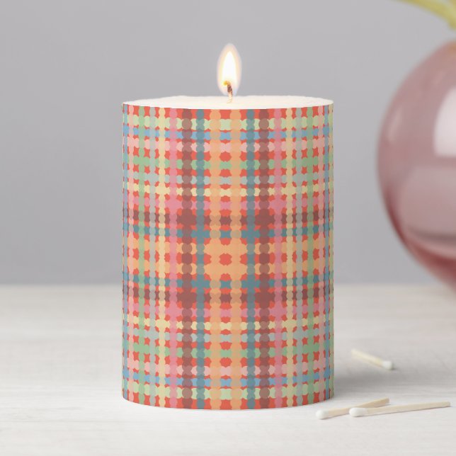 Dotted Pastel Plaid Pattern  Pillar Candle (In Situ)