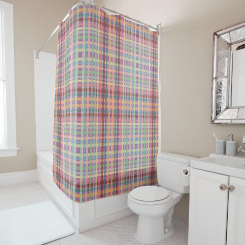 Dotted Pastel Plaid Pattern  Shower Curtain