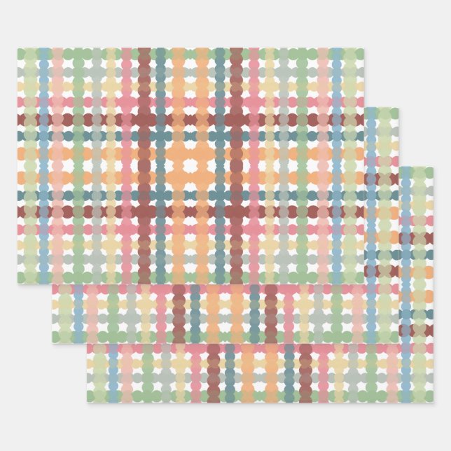 Dotted Pastel Plaid Pattern  Wrapping Paper Sheets (Set)