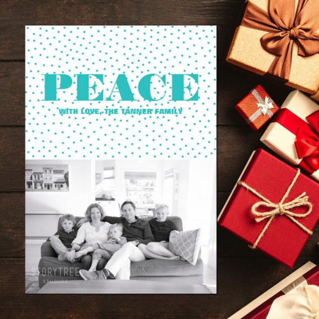 Dotted Peace Holiday Photo Card | Turquoise (Dotted Peace Holiday Photo Card - Turquoise)