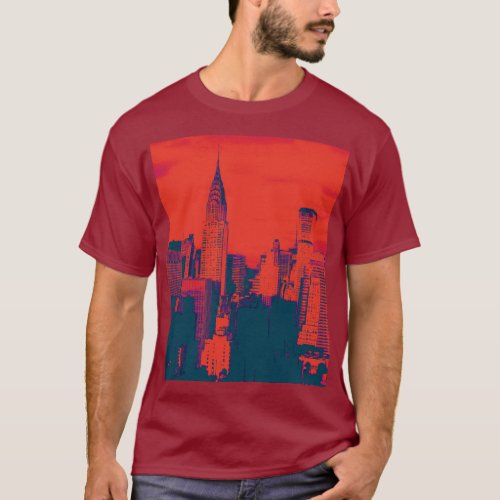 Dotted Pop Art Maroon Red New York City Artwork T_Shirt