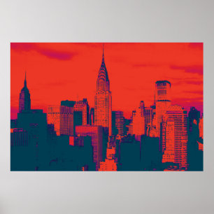 Dotted Red Blue Retro Style Pop Art New York City Poster