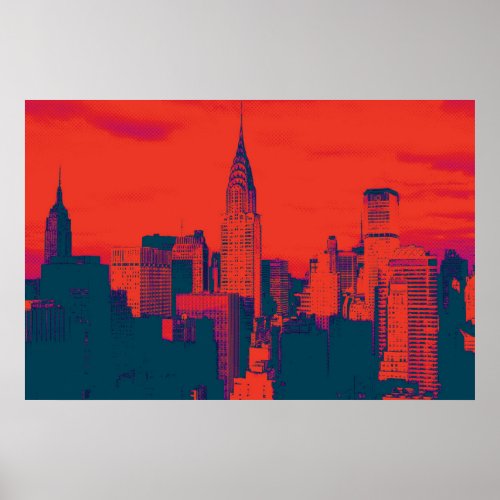 Dotted Red Blue Retro Style Pop Art New York City Poster