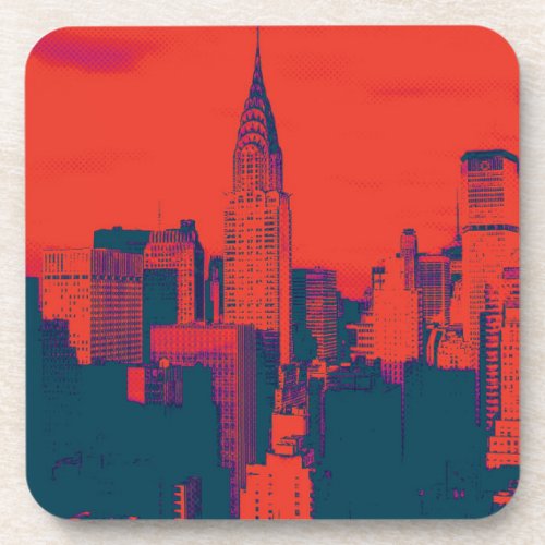 Dotted Red Retro Style Pop Art New York City Beverage Coaster