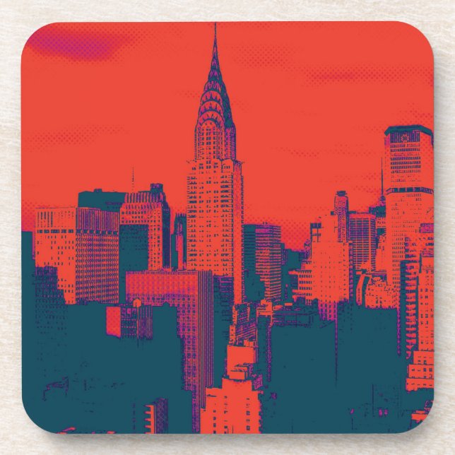 Dotted Red Retro Style Pop Art New York City Beverage Coaster (Front)