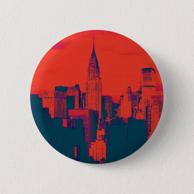 Dotted Red Retro Style Pop Art New York City Button (Front)