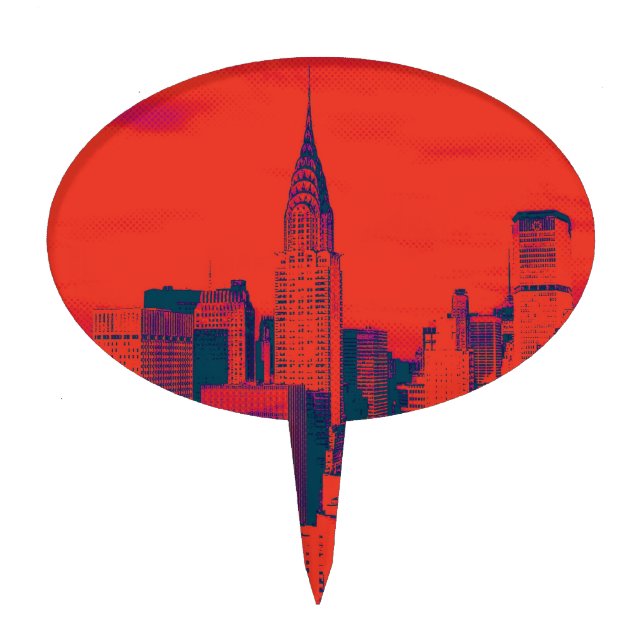 Dotted Red Retro Style Pop Art New York City Cake Topper (Front)