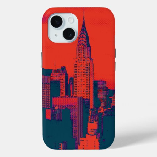 Dotted Red Retro Style Pop Art New York City iPhone 15 Case
