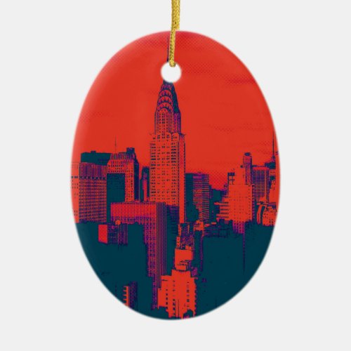 Dotted Red Retro Style Pop Art New York City Ceramic Ornament