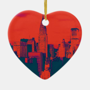 Dotted Red Retro Style Pop Art New York City Ceramic Ornament