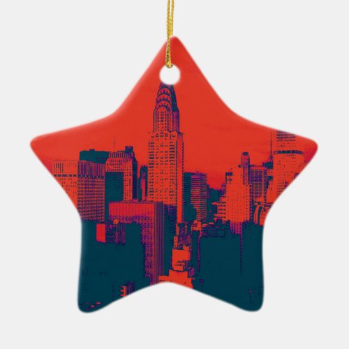 Dotted Red Retro Style Pop Art New York City Ceramic Ornament
