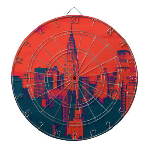 Dotted Red Retro Style Pop Art New York City Dartboard With Darts