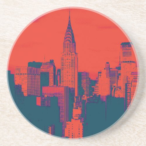 Dotted Red Retro Style Pop Art New York City Drink Coaster