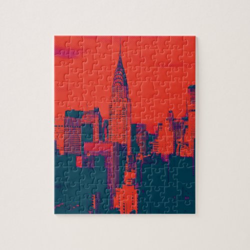 Dotted Red Retro Style Pop Art New York City Jigsaw Puzzle