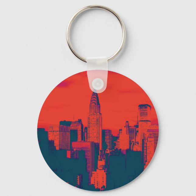 Dotted Red Retro Style Pop Art New York City Keychain (Front)
