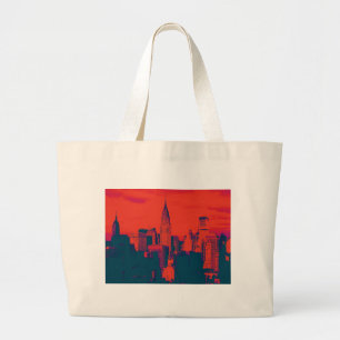 Dotted Red Retro Style Pop Art New York City Large Tote Bag