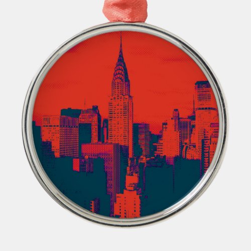 Dotted Red Retro Style Pop Art New York City Metal Ornament